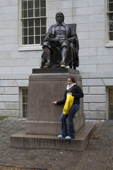 315-0583 Posing with Statue of John Harvard.jpg